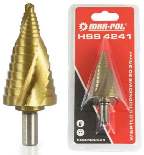 Vrták stupňovitý 20-34 mm do plechu HSS4241, krok 2mm, špirálová drážka, MAR-POL - 0big